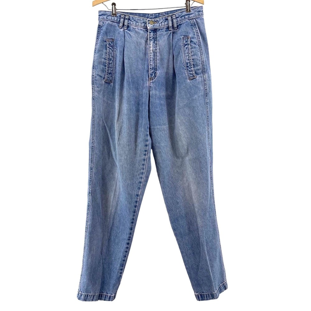 Vintage 90s Pleated Tapered Mom Jeans Womens 12 High Waist Denim Distressed